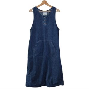 Westbound Vintage Womens Maxi Denim Kangaroo Pocket Sleeveless Dress Sz S